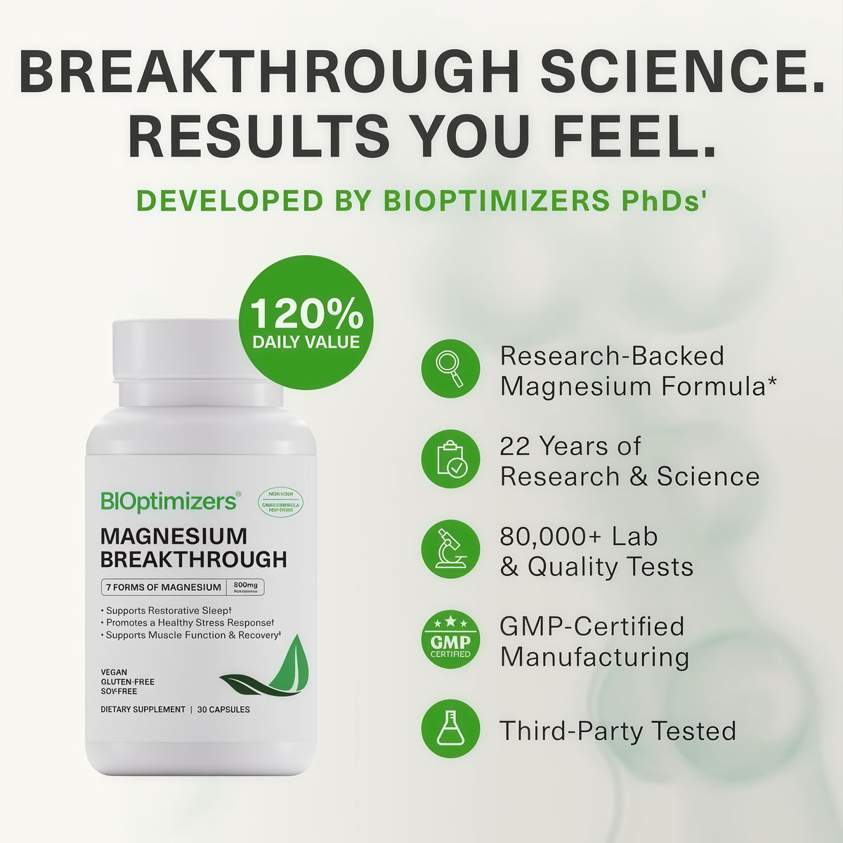 BIOptimizers Magnesium Breakthrough 500mg, 7 Forms of Magnesium 90 Capsules Glycinate, Malate, Citrate & More for Restful Sleep, Stress Resilience & Muscle Recovery