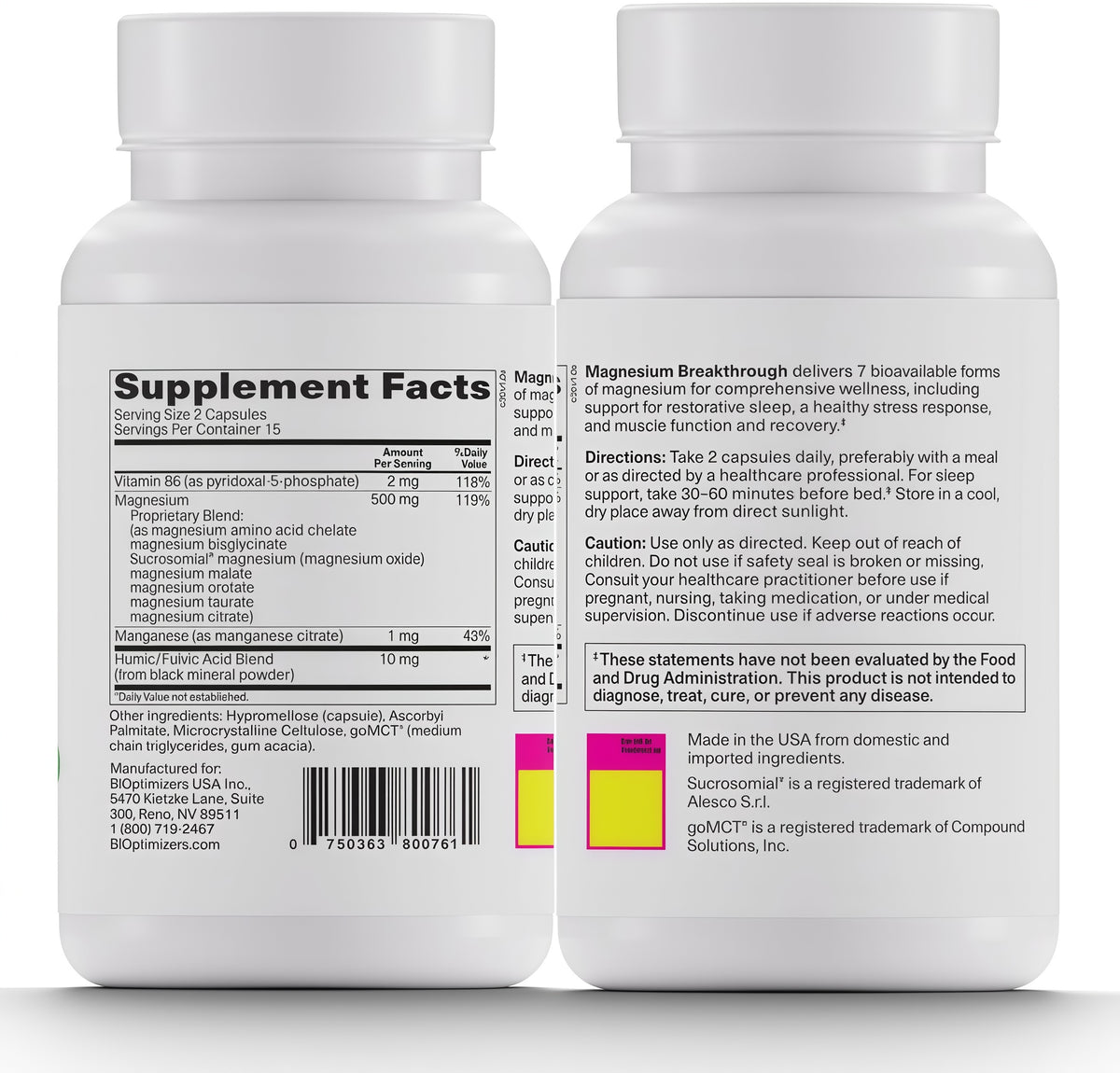 BIOptimizers Magnesium Breakthrough 500mg, 7 Forms of Magnesium 90 Capsules Glycinate, Malate, Citrate & More for Restful Sleep, Stress Resilience & Muscle Recovery